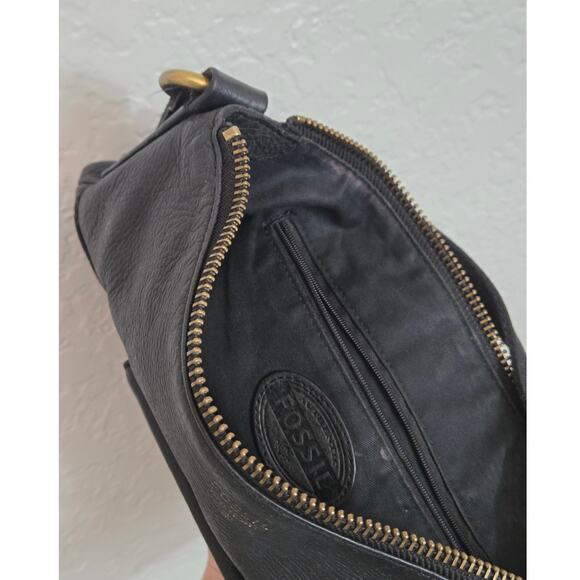 Vintage Fossil Cowhide Pebbled Leather‎ Shoulder Bag Black Y2K - Picture 8 of 8